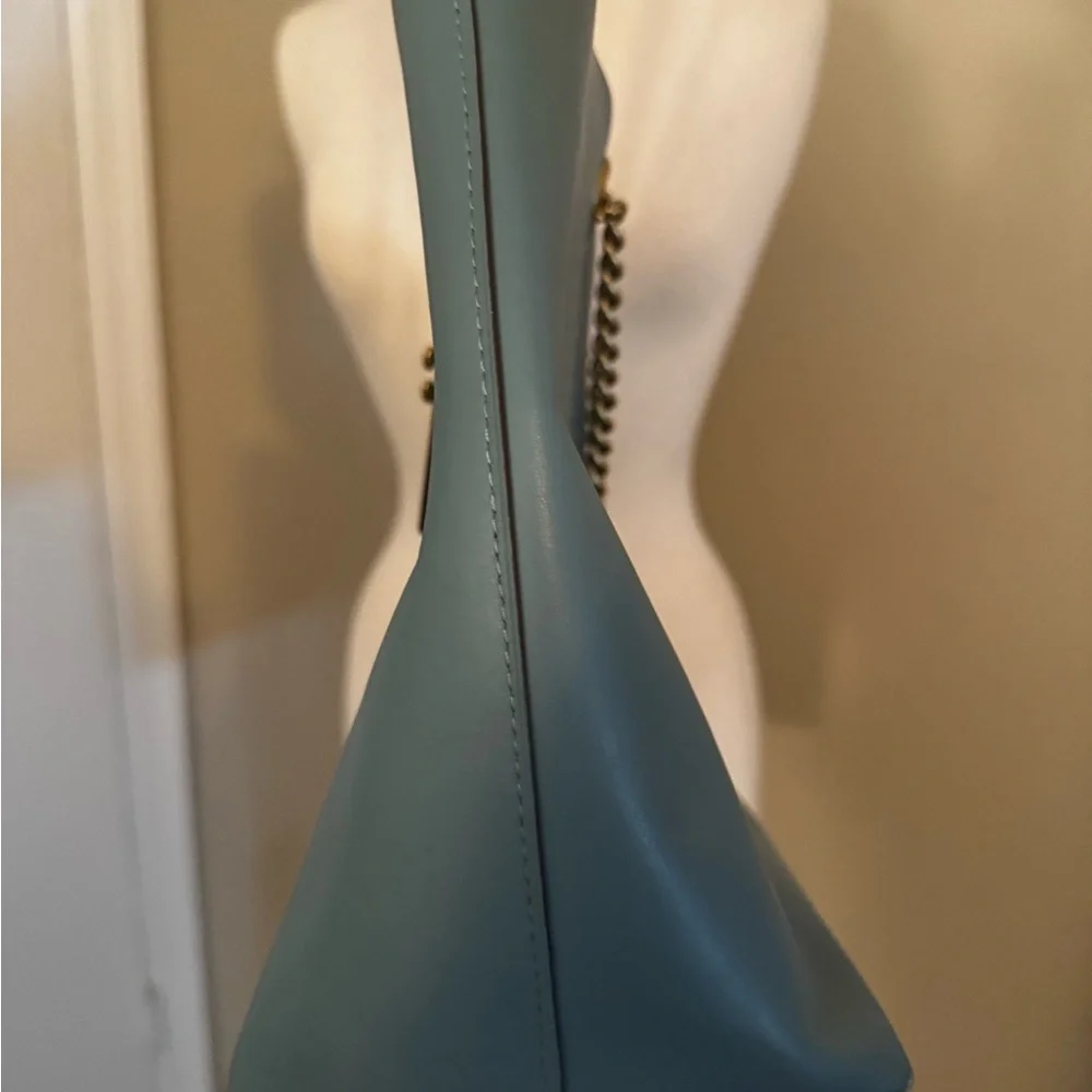 Coach Teal Leather Tote with Gold Chain
